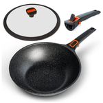 Pep Induction Wok Non-Stick with Lid and Detachable Handle Induction Compatible Also Works on Gas and Electric Hobs 29cm