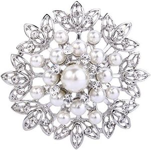 EVER FAITH Spilla Gioiello, Cristallo Crema Perla simulata Elegante Fiore Bud Foglia Spilla Trasparente Argento-Fondo