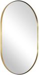 ANDY STAR Oval Gold Mirror, 20x33’’ Oval Brass Mirror Stainless Steel Metal Frame Mirror for Bathroom, Entryway, Living Room, Contemporary 1" Deep Set Design Wall Mount Hangs Vertical or Horizontal