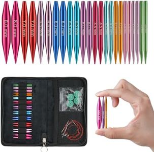 Short Interchangeable Knitting Needles Set 3-Inch Shorties Circular Knitting Needles for Sock, Sizes US 2.5, 3, 4, 5, 6, 7, 8, 9, 10, 10.5, 11 with Cables, Accessories and Case (12 Pairs)