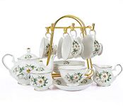 CHENP.HMC Porcelain Tea Set Tea Cup Set 22-Piece Porcelain Ceramic Coffee Tea Gift Sets Cups Saucer Service for 6 Teapot Sugar Bowl Creamer Pitcher and Teaspoons tea pot sets(Camellia)