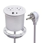 Power Grommet with USB C Ports for Desk,20W PD Fast Charge Desktop Power Bar Flat Plug Extension Power Cord 2 AC Outlets Built in Counter Conference Table Sofa White