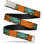 Buckle-Down Men's Web Belt Scooby Doo, Zoinks/Like Wow/The Mystery Machine Brown/Baby Blue, 1.25" Wide-Fits up to 42" Pant Size