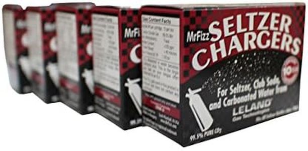 MrFizz Sod Leland Mr Fizz Seltzer 8g CO2 Charger 50PK Compatible With All 1 Liter/Quart Soda Siphons, Silver