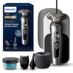 Philips Shaver Series 9000 Prestige Wet & Dry Electric Shaver Lift & Cut Shaving System SkinIQ Technology, Beard Styler, Nose Trimmer, Qi Charging Pad, Model SP9885/35 Bright Chrome Brushed