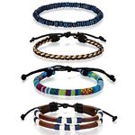 Flongo Men's Boys Blue Style Woven Leather Rope Bangle Bracelet Set for Men Women