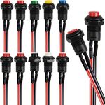 RUNCCI-YUN 10 pcs 12mm Push Button Switch ，Spst Self-Locking Switch，Round Push Button Switch， Latching Push Button Switch，Push Button Switch 12v，6 Color with Pre-soldered Wires