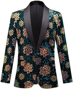 CARFFIV Men's Fashion Colorful Pattern Sequin Suit Jacket,Blue,S