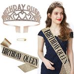 PALAY® Birthday Queen Tiara Sash, Rhinestone Crystal Crowns Kit - Silver Birthday Decorations Birthday Girl Party Supplies