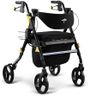 Medline Premium Empower Folding Mobility Rollator Walker with Memory Foam Seat, Black, 300 lb. Weight Capacity, 8” Wheels, Cupholder,Rolling Walker for Mobility Impairment, Adjustable Handles