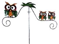 SK Style Metal Garden Wind Spinner, Balance Stake - Owl Bird Family - Owls