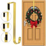 Pack of 1 Wreath Hanger for Front Door, 12" Wreath Door Hanger for Hanging Clothes, Bags - Wreath Hook Perfect for Halloween Wreath, Wedding & Christmas Decorations Over Door Hanger (Golden)