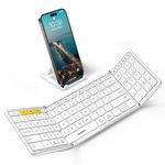 Foldable Bluetooth Keyboard with Numeric Keypad, Samsers Full-Size Wireless Folding Keyboard with PU Leather, Portable Travel Keyboard for iOS Android Windows MacOS, Support 3 Device(BT5.1 x 3) Silver