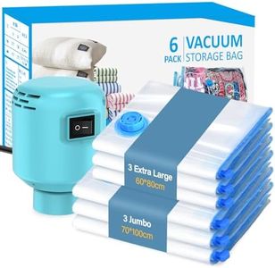 Kissleaf Vacuum Storage Bags(3 Jumbo+3 Large) 6-Pack Vacuum Bags with Electric Pump 30 Seconds Fast Compression Durable Dustproof Waterproof Vaccine Storage Bags Travel for Duvets,Quilts,Clothes