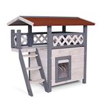 dibea CH10811, Cat House, wooden Lodge with Terrace, 77x50x73 cm (30"x21"x29") (grey-white)