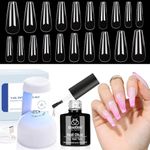 Beetles Nail Tips and Glue Gel Kit, 2 In 1 Nail Glue and Base Gel with 500Pcs Coffin Nails and LED Lamp DIY Nail Art Acrylic Nail Kit Easy Nail Extension Set Gifts for Women Mothers Day