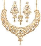 Touchstone gold tone royal Indian bollywood white rhinestones grand bridal jewelry necklace for women