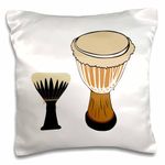 3dRose African Drums Jpg Pillow Case, White, 16 x 16-Inch