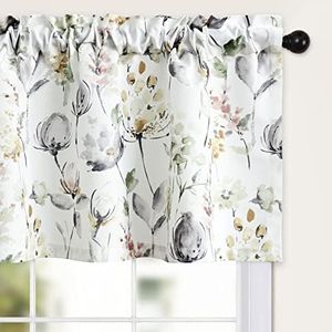 Leeva 1 Pack Watercolor Floral Valances for Kitchen, Rod Pocket Window Decor Valance Curtain for Bathroom, 52 x 18 inch, Brown and Grey