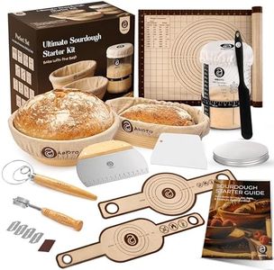 Sourdough Starter Kit with 10" Round & 11" Oval Banneton Proofing Basket and 34oz Starter Jar - Beginner-Friendly Sourdough Bread Baking Supplies and Baking Gifts for Women, Men, and Bread Bakers