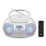 Gelielim CD Players for Home with Remote Control, Portale Bluetooth CD Boombox with FM Radio, USB Playback & Headphone Jack, Mic Jack, Colorful Light, LED Display, CD Player Battery or Mains Powered