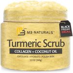 Exfoliating Body Scrub Turmeric Body Scrub and Skin Exfoliator with Collagen and Coconut Oil Gently Exfoliate Face Body Hand and Foot Scrub Moisturizing Body SkinCare products by M3 Naturals