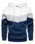 LBL Men's Hoodies Colour Block Hooded Sweatshirts Drawstring Fleece Hoodie with Side Pockets White XXL