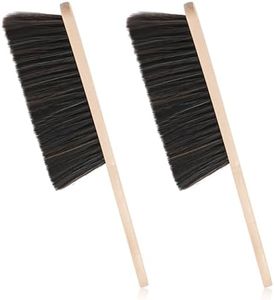2 Pieces Woooden Dust Brush Hand Broom, Bench Brushes with Bristles, Handle Hair Brushes for Counter Bed Sofa Car Fireplace Household Cleaning Woodworking (Brown)