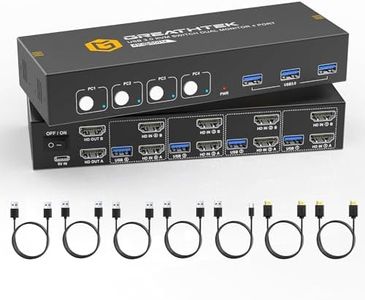 GREATHTEK 4 Port KVM Switch HDMI Dual Monitor with 3 USB 3.0, KVM Switch 4 Computers Box 4K@60Hz, KVM Switches Button Switch, 4 Computer KVM 2 Monitors with 2 HDMI Cables and 4 USB Cable