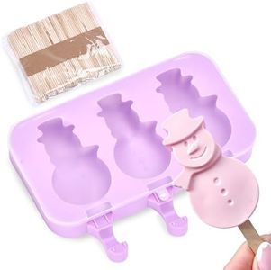 Kitchtic Silicone Popsicle 3in1 Molds with 50 Wooden Sticks - DIY Ice Cream Popsicle Molds - Frozen Ice Popsicle Shapes Maker - Ice Pop, Cakesicle, Purple - 8'' x 6''