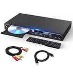 SHIWAKOTO Region Free DVD Players for TV with HDMI, CD Player for Home, 1080P DVD Player with USB Input, Dual Mics Jack, Remote, Durable Metal Casing, HDMI and RCA Cables Included