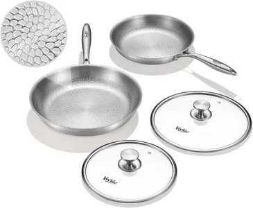 VocVoi Titanium pans for cooking Non Stick with lid,10"+12" Uncoated Hammered titanium pro frying pan, PFAS Free Cookware, Butter warmer skillet, Induction & Oven-Safe