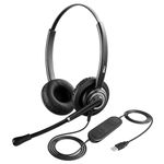 MKJ Wired USB Headphone with Microphone Noise Cancelling, Computer Headset Dual Ear for Call Center Office, Corded Laptop Headset for Conference Calls, Skype, Zoom, Microsoft Teams, Webex, etc