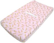 American Baby Company Heavenly Soft Chenille Fitted Contoured Changing Pad Cover, Sparkle Gold Feather on Solid Pink, for Girls