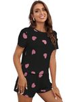 SMOWKLY Cotton Blend Printed Nightduit || Everyday Nightsuit || Night Dress || Shorts Set || Pyjama Set for Women Jade Black, 2XL