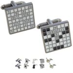 COLLAR AND CUFFS LONDON - Premium Cufflinks with Presentation Gift Box - Sudoku and Crossword Puzzle - Brass - Game Numbers Words Letters - Silver Black and White Colours