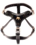 M&D Black Extra Large Heavy Duty Leather Dog Harness with English Bulldog Badge only for Fully Grown English Bulldogs (Brass Fittings)