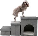 Arkyomi folding dog steps for high bed sofa,3 step ladder with anti-slip removable plush cover,collapsible dog stairs for small medium large dogs older cats pet