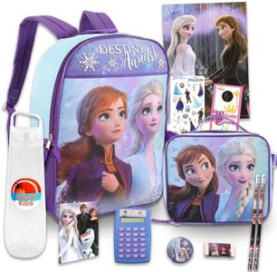 Disney Frozen Backpack Set Boys Girls Kids - 7 Piece Disney Frozen Elsa School Backpack Bag Set with Notebook, Pencils, Stickers and More