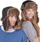 Tough Headwear Winter Trapper Hat for Men & Women - Russian Ushanka Trooper Hat, Snow Eskimo Hat w/Ear Flaps for Cold Weather (Wooly Black)