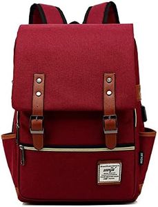 Puppy Concepts Men Women Vintage Chic Canvas Backpack Rucksack School Travel Laptop College Bag (Wine Red Gold Zipper)