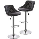 BestOffice Counter Height Bar Stools Set of 2 Barstools Swivel Stool Height Adjustable Bar Chairs with Back PU Leather Swivel Bar Stool Kitchen Counter Stools Dining Chairs, Black