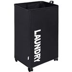 SweetMemo X-Large Laundry Basket Hamper with Wheels - Upgraded Bigger Casters, Extra Tall - Foldable Rolling Clothes Bin, Fabric Laundry Cart - 27.5 Inches - Black