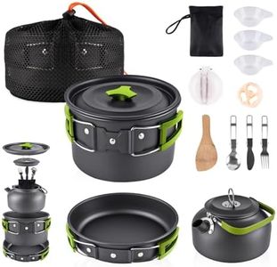 aiGear Camping Cooking Set Cookware Mess Kit with Storage Bag Pot Pan and Teapot Set Camping Accessories for Outdoor Camping Hiking Picnic Portable and Lightweight Aluminum Color Green(CC5339GN)