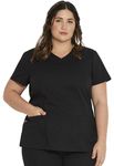 Dickies Women's EDS Signature V-Neck Top with Multiple Patch Pockets, Black Medium