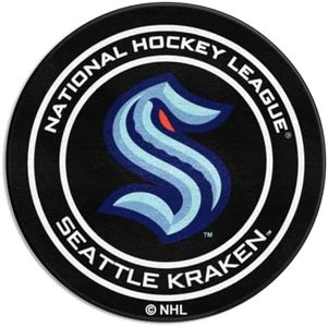 FANMATS 30089 Seattle Kraken Hockey Puck Shaped Rug - 27in. Diameter, Hockey Puck Design, Sports Fan Accent Rug