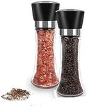 Pqwata Salt and Pepper Mill Stainless Steel Spice Tall Shaker Glass Grinder Chef Peppercorn Spices Adjustable Coarseness (Pack of 2) (Black-Long and Slender)