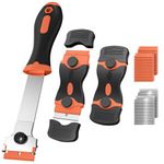 Ywmoml 3 Pack Razor Blade Scraper, Plastic Razor Blade Scraper, Scraper Tool with Extra 30 Plastic Razor Blades and 30 Metal Blades, Razor Scraper for Gum, Cooktop, Wallpaper or Glass Tool (Orange)