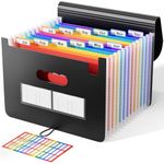 ABC life Accordion File Organizer,12 Pockets Expanding File Folder,Portable Expandable Filing Box,Desktop Accordian Folders,Plastic Colored Paper Document Paperwork Receipt Organiser(A4/Letter Size)