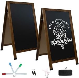 Sunnydaze Magnetic A-Frame Chalkboard Sign - Chalk Sandwich Board Sidewalk Sign - 48" x 24" - Rustic Brown - 2-Pack